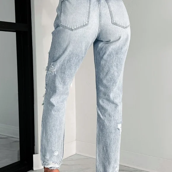 Light Washed Distressed Baggy Kancan Button Fly Denim Jeans - Picture 7 of 7